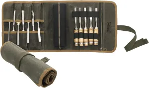 Tool Organization Roll Bag, Heavy Duty 16oz Waxed Canvas Tool Roll with 1 Detachable Zipper Pouch & 7 Tool Slots - Tool Storage Bag for Mechanics Plumbers Truckers | Army Green