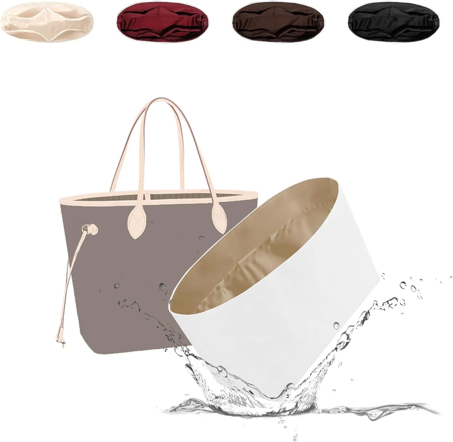 Tote Bag Organizer Insert, Lightweight Insert Compatible with LV Neverfull PM, Waterproof Dupontpaper Surface and Silky Satin Lining(Trench, PM)