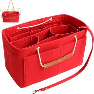 Tote Organizer Insert, Purse Insert for Handbags, Tote Bag Organizer with 11 Pockets, Suitable for Neverful for Speedy for Carryall for Birkin and More (Red, L)