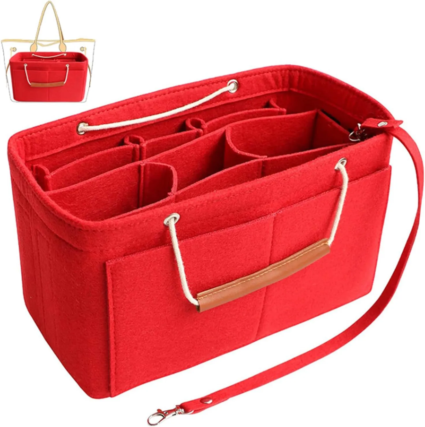 Tote Organizer Insert, Purse Insert for Handbags, Tote Bag Organizer with 11 Pockets, Suitable for Neverful for Speedy for Carryall for Birkin and More (Red, L)