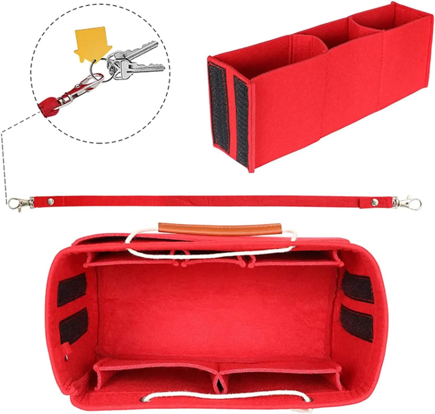 Tote Organizer Insert, Purse Insert for Handbags, Tote Bag Organizer with 11 Pockets, Suitable for Neverful for Speedy for Carryall for Birkin and More (Red, L)