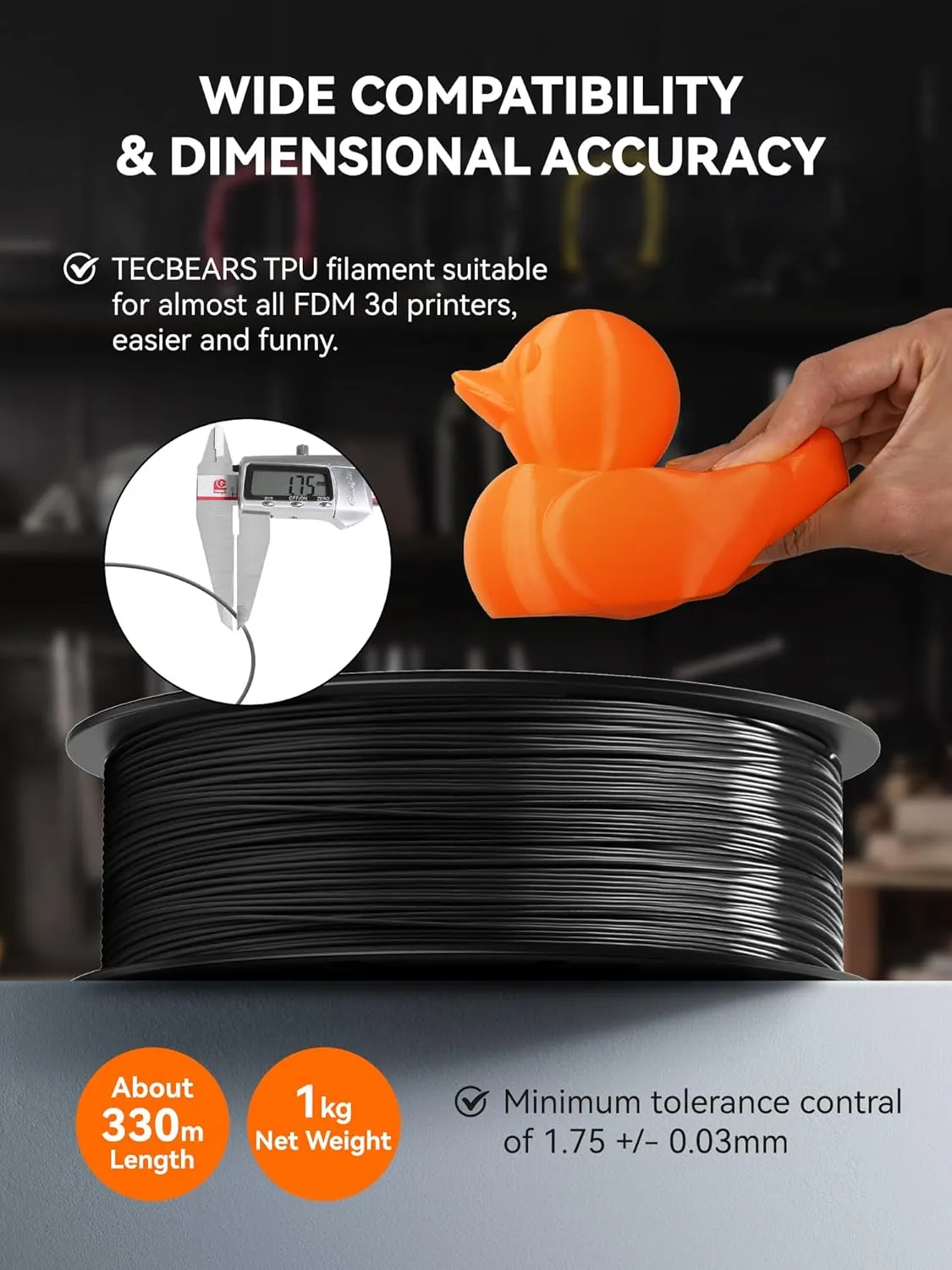 TPU Filament 1.75mm, 95A 3D Printer Filament, Flexible TPU Filament for Fast Printing, 250G Spool, 8 Rolls, 2KG in Total, Black White Transparent Grey Red Blue Green Orange