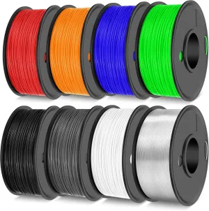 TPU Filament 1.75mm, 95A 3D Printer Filament, Flexible TPU Filament for Fast Printing, 250G Spool, 8 Rolls, 2KG in Total, Black White Transparent Grey Red Blue Green Orange
