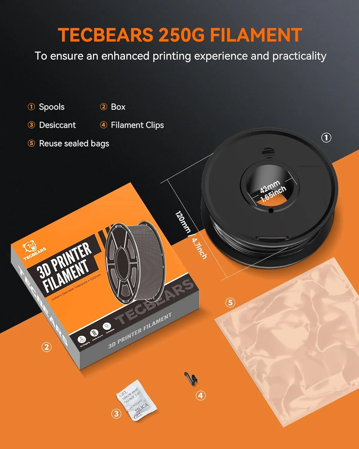 TPU Filament 1.75mm, 95A 3D Printer Filament, Flexible TPU Filament for Fast Printing, 250G Spool, 8 Rolls, 2KG in Total, Black White Transparent Grey Red Blue Green Orange