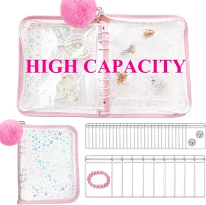 Transparent Jewelry Storage Book, Travel Jewelry Organizer, High Capacity for Earring, Necklace, Ring Holder, Jewelry Organizer Case, With pvc Antioxidant Pouches Zipper Bags (PINK)