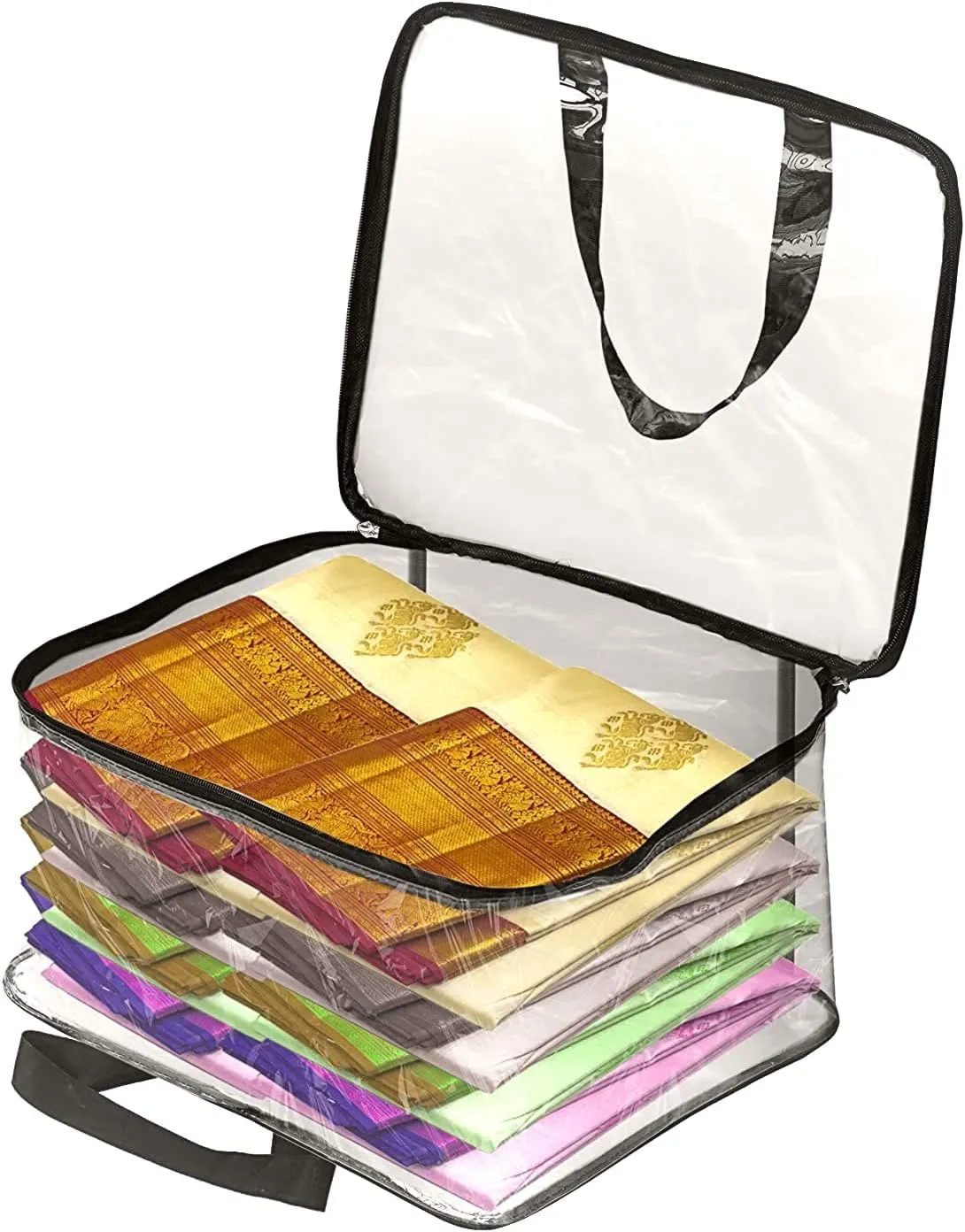 Transparent Pvc Storage Bag for Saree Covers,Clothes, Lehenga, Blankets, Bedsheets, Toys, Docs | Wardrobe Organizer | Clear Storage Box Bag (2, Transparent)