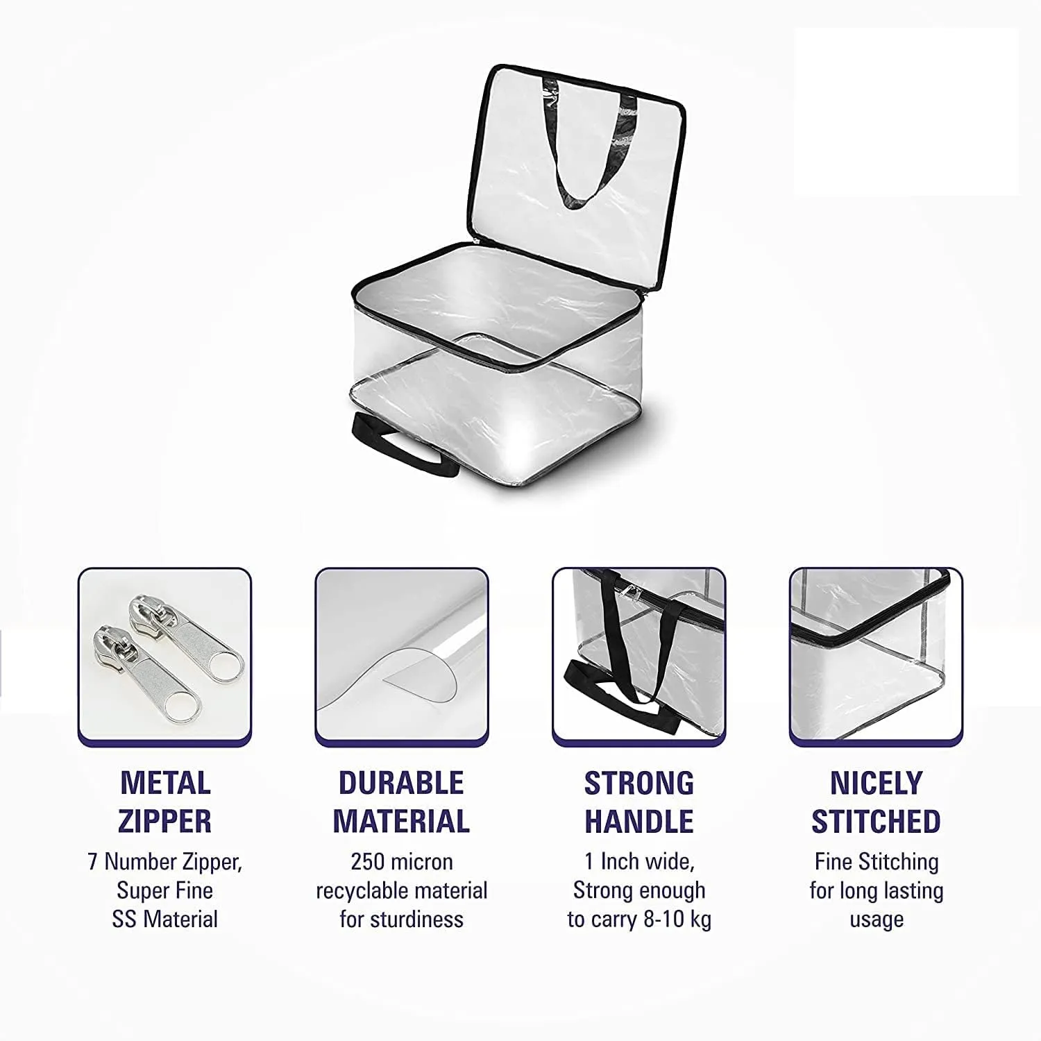 Transparent Pvc Storage Bag for Saree Covers,Clothes, Lehenga, Blankets, Bedsheets, Toys, Docs | Wardrobe Organizer | Clear Storage Box Bag (2, Transparent)