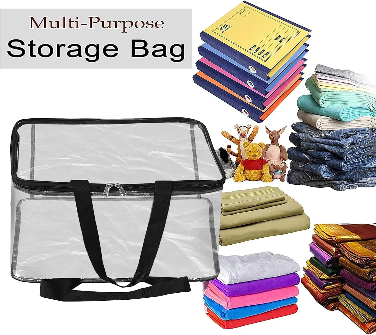 Transparent Pvc Storage Bag for Saree Covers,Clothes, Lehenga, Blankets, Bedsheets, Toys, Docs | Wardrobe Organizer | Clear Storage Box Bag (2, Transparent)