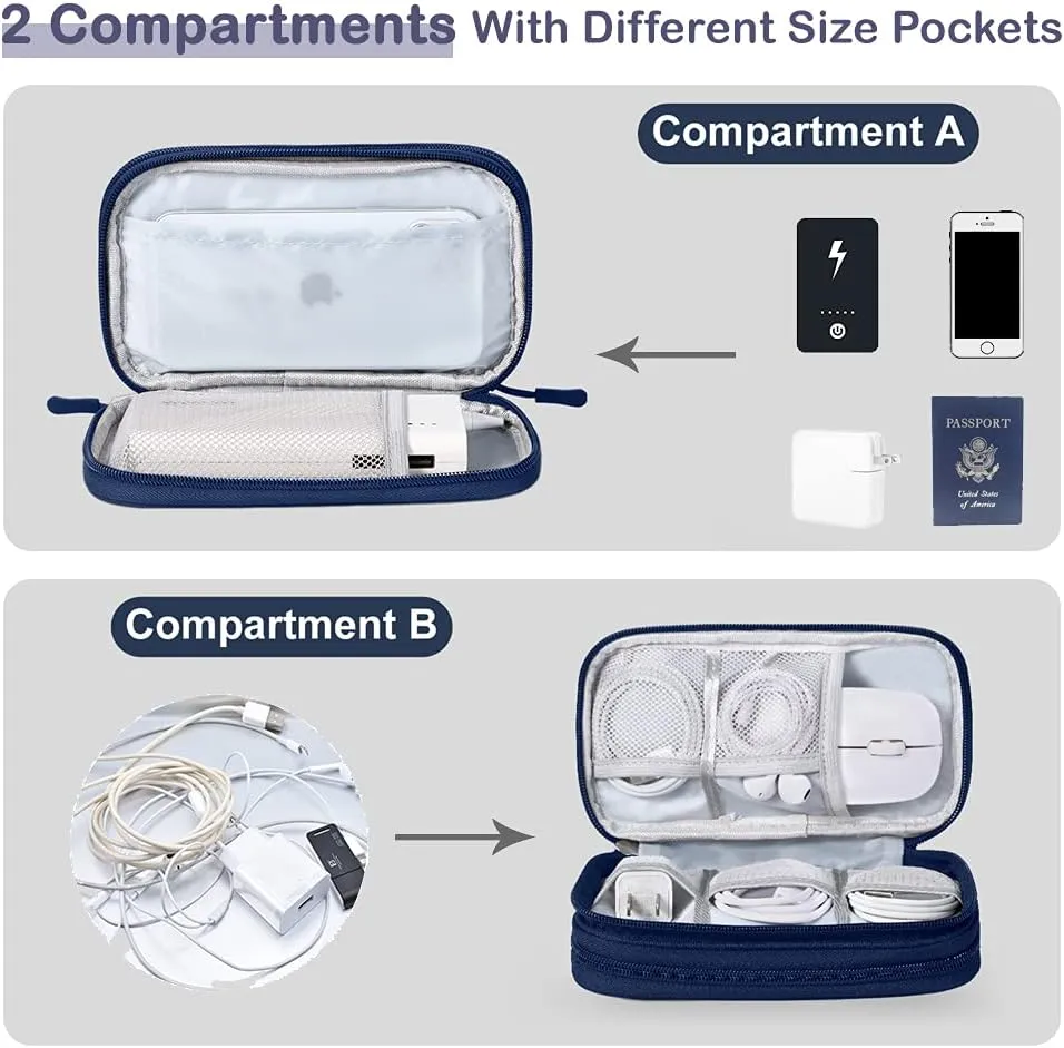 Travel Accessories Organizer Case, Tripped Gear Carrying Pouch for Electronics & Tech Essentials, Charger & Cords, Cables (Medium, Navy Blue)