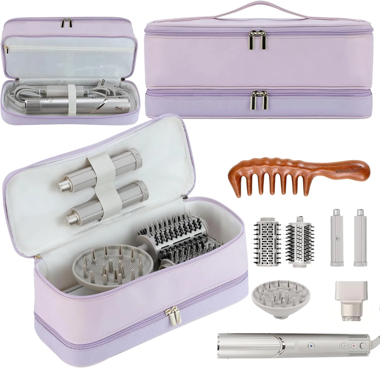 Travel Carrying Case for Shark Flexstyle Revlon Hair Dryer Airwrap, Double-Layer Airwrap Travel Case Shark Hair Tools Storage Bag for Airwrap Styler and Attachments, Purple