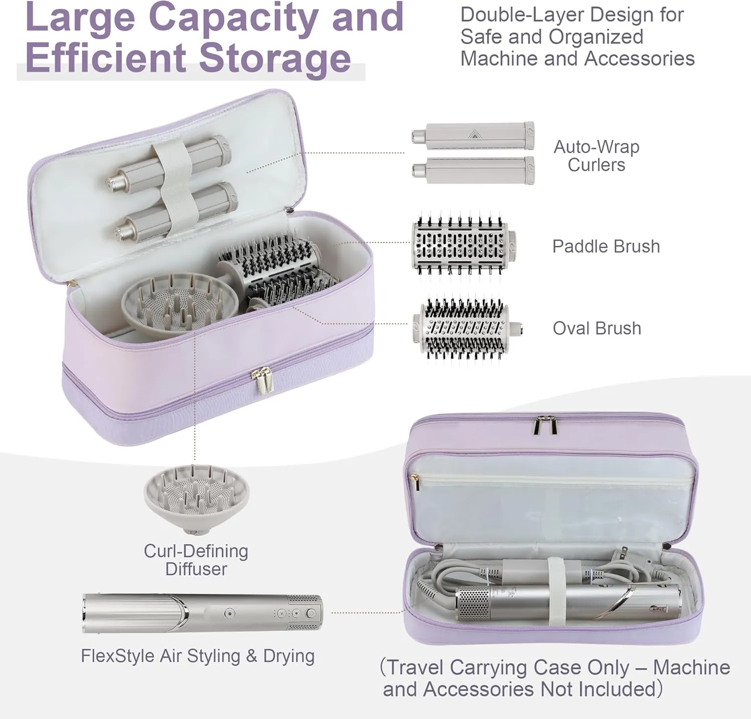 Travel Carrying Case for Shark Flexstyle Revlon Hair Dryer Airwrap, Double-Layer Airwrap Travel Case Shark Hair Tools Storage Bag for Airwrap Styler and Attachments, Purple