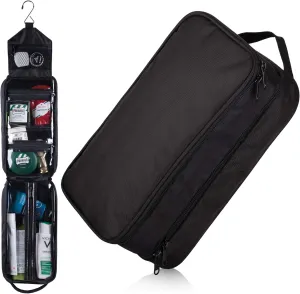 Travel Hanging Toiletry Bag For Men And Women - Large Mens Hang Toiletry Bag For Traveling - Waterproof Shaving Bag Organizer With Hook And Many Pockets (Black L)