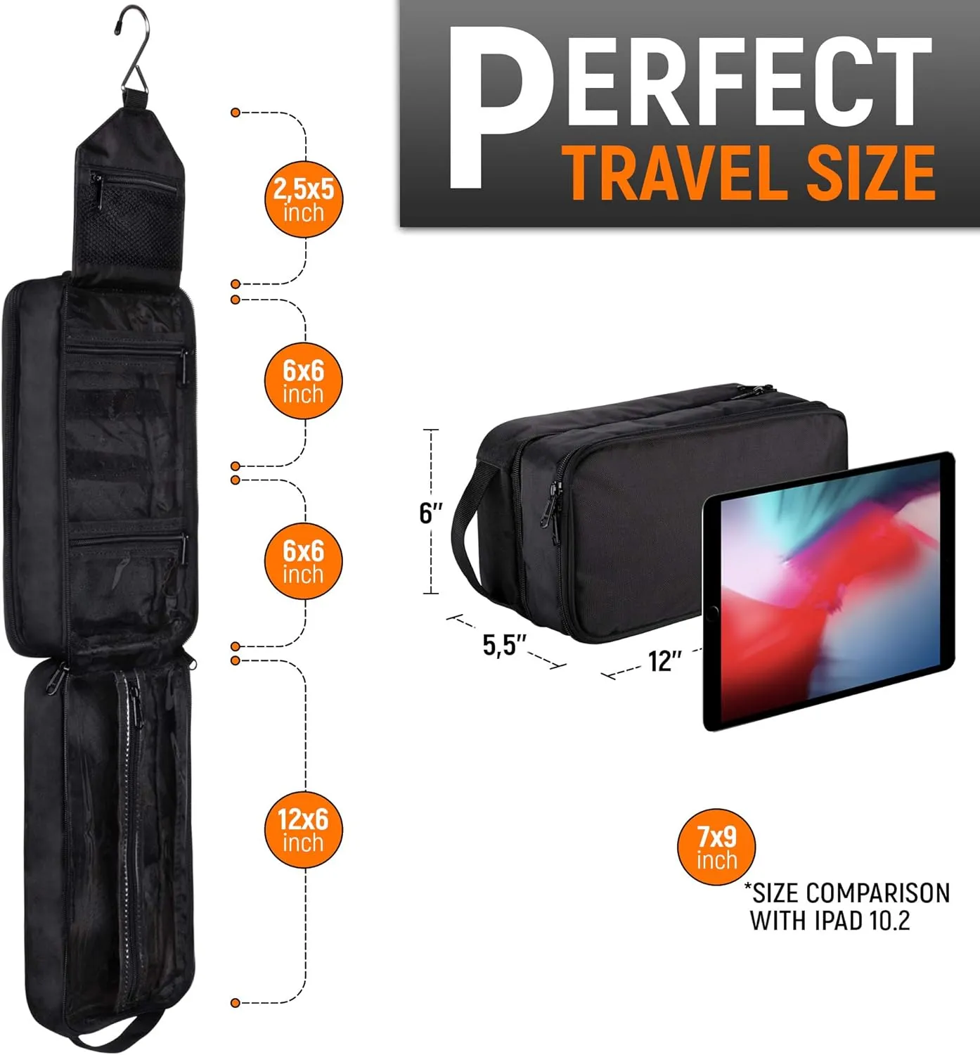 Travel Hanging Toiletry Bag For Men And Women - Large Mens Hang Toiletry Bag For Traveling - Waterproof Shaving Bag Organizer With Hook And Many Pockets (Black L)