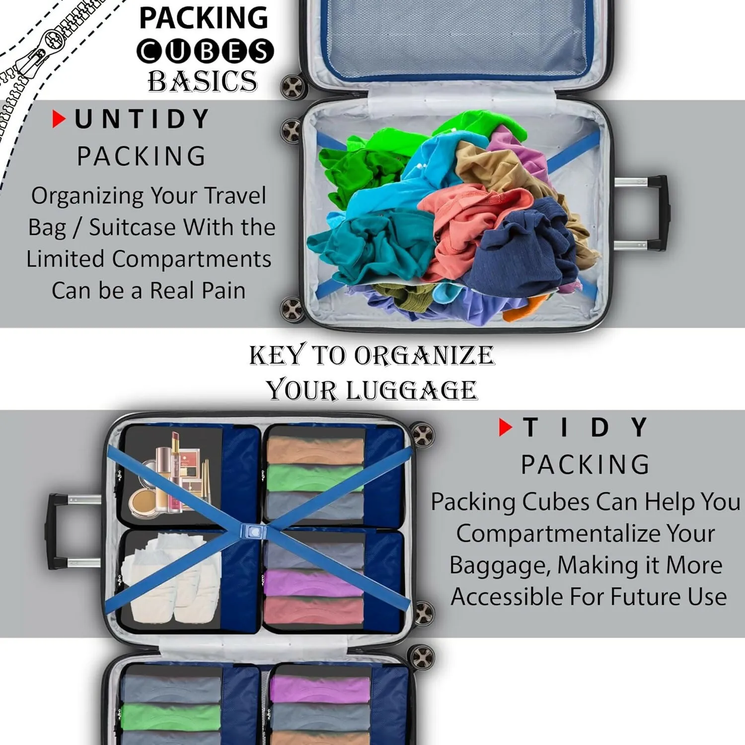 Travel Packing Cubes Polyester Organizer Bags (Pack of 4,Navy Blue)