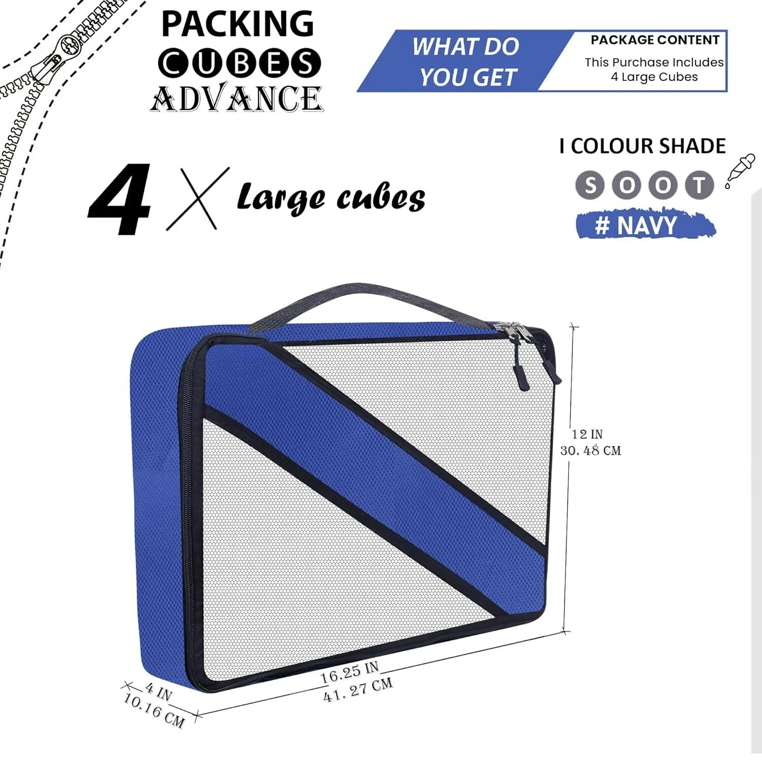 Travel Packing Cubes Polyester Organizer Bags (Pack of 4,Navy Blue)