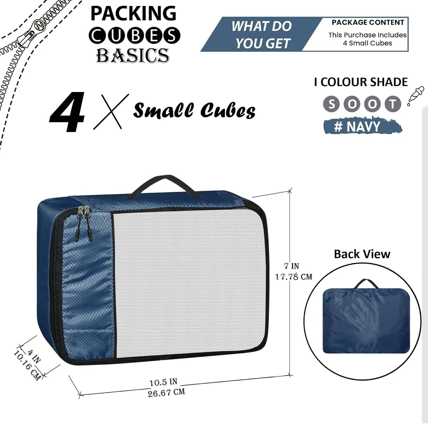 Travel Packing Cubes Polyester Organizer Bags (Pack of 4,Navy Blue)