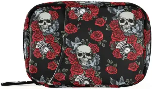 Travel Pill Organizer Bag Weekly Pill Organizer Case Skull Rose Clock Pigeon Portable Small Daily Pill Boxes for Vitamin Fish Oils Supplement Holder with Zipper Compact Size