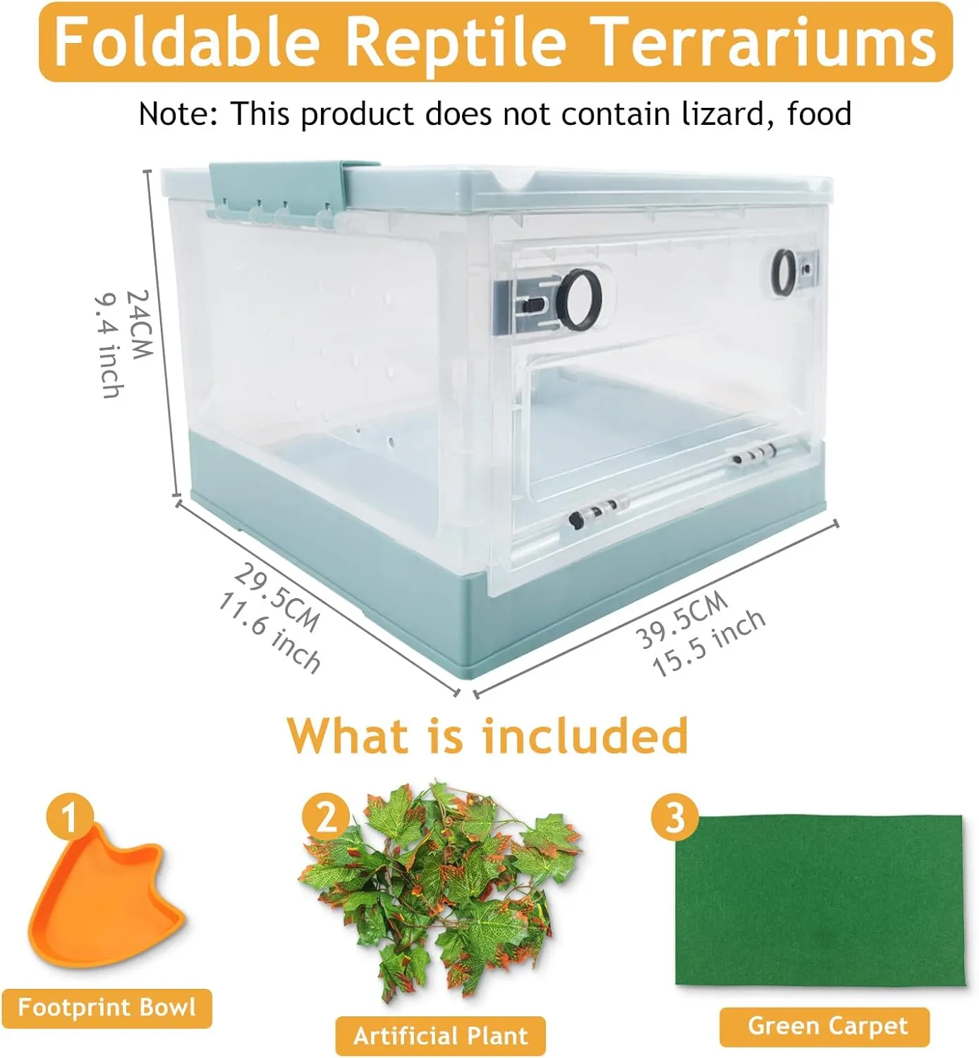 Travel Portable Foldable Terrarium Kits for Reptiles -Heat-Resistant Material, Easy to Move with Wheels, Includes Plant, Feeding Bowl, and Carpet for Snakes, Lizards, Tortoises, and Leopard
