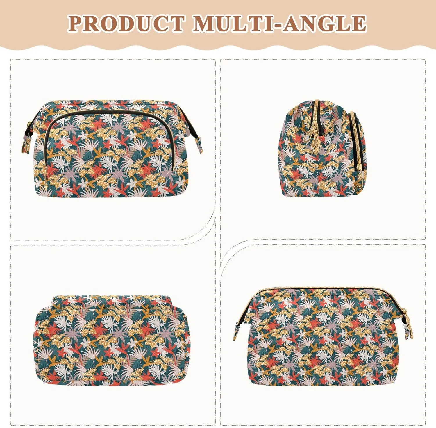 Travel Quilted Makeup Bag Toiletry Organizer Pouch Storage Make Up Bag Large Quilted Cosmetic Bag Wide Open T1