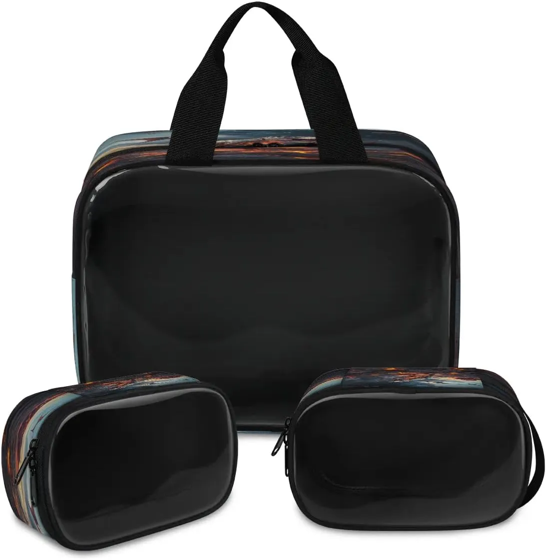 Travel Toiletry Bag for Women Men, Dinosaur T-rex Makeup Bag Large Tote 3 Pcs Translucent Cosmetic Bags Pouch for Toiletries Cosmetics Organizer