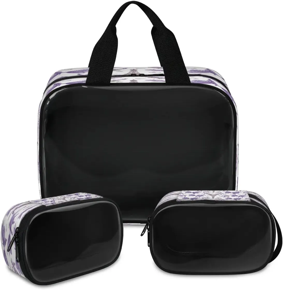 Travel Toiletry Bag for Women Men, Lavender Paris Eiffel Tower Makeup Bag Large Tote 3 Pcs Translucent Cosmetic Bags Pouch for Toiletries Cosmetics Organizer