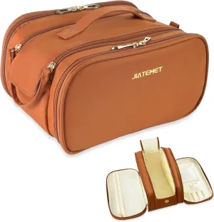 Travel Toiletry Bag, Lightweight Large Wide-open Cosmetic Makeup Bag for Women, Waterproof Skincare Bag with Dry Wet Depart and for Accessories,Essentials, Toiletries (Brown)