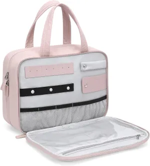 Travel Toiletry Bag,Water-resistant Makeup Cosmetic Bag with Jewelry Organizer Hanging Toiletry Bag for women Trips Camping Bathroom,Smoky Pink