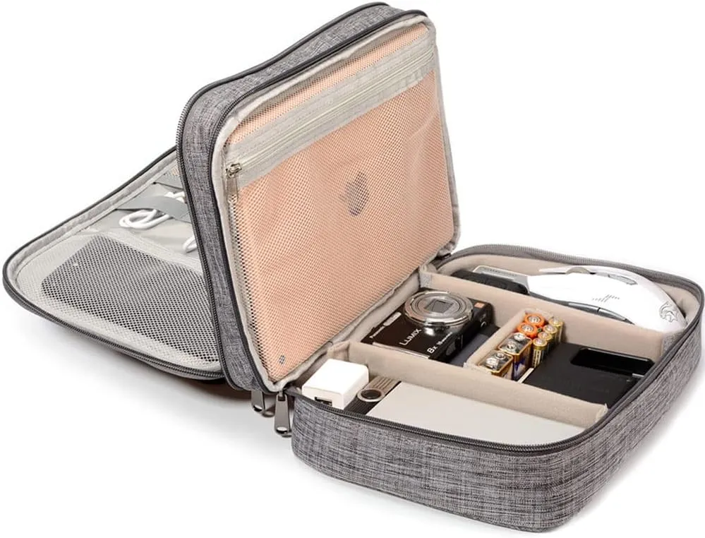 Trawila Electronics Organizer,Double Layer Travel Cable Organizer Bag,Digital Storage Bag Electronic Accessories Case for Cables, Adapters, Chargers, Wires, Flash Disk, Power Bank, Headphone (Grey)