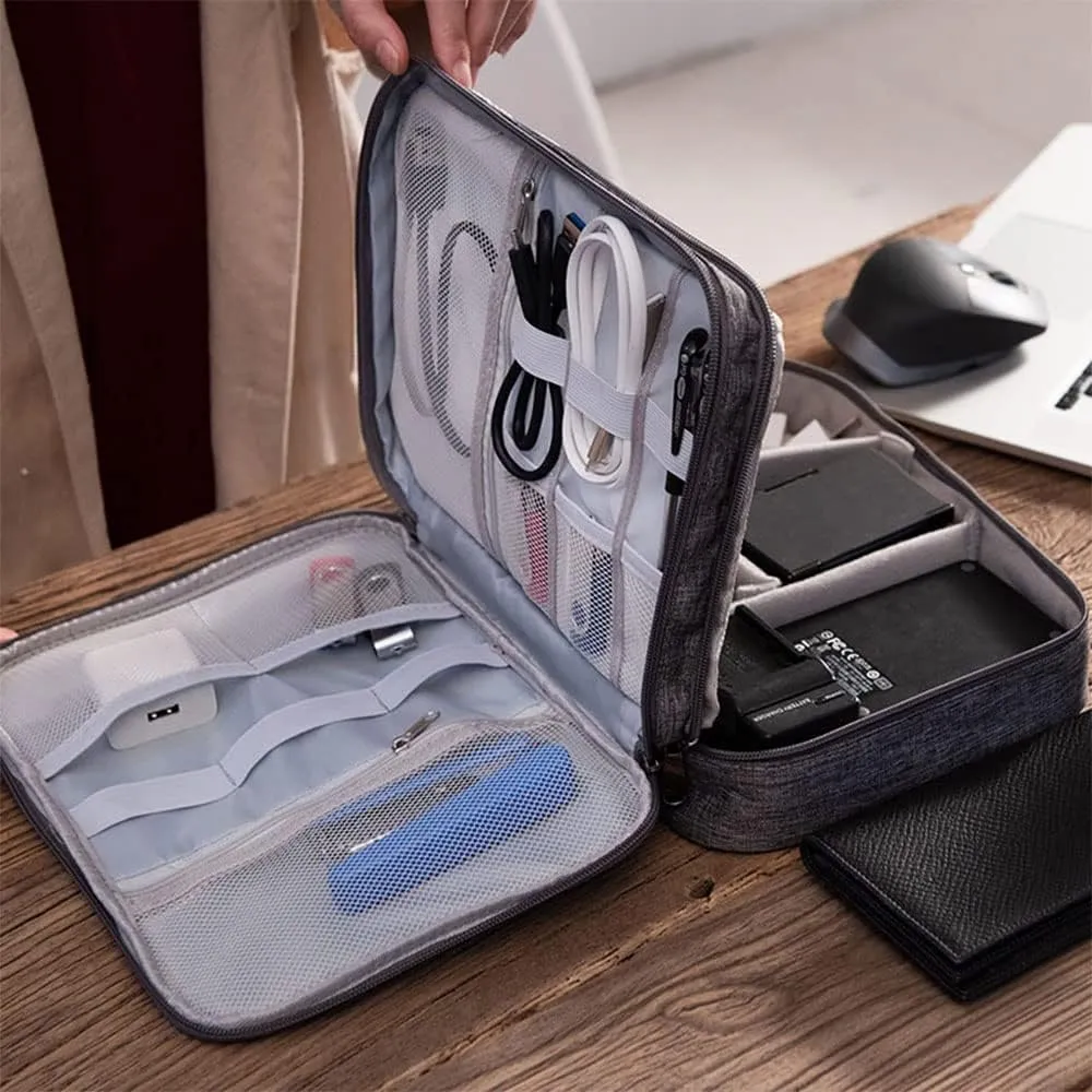 Trawila Electronics Organizer,Double Layer Travel Cable Organizer Bag,Digital Storage Bag Electronic Accessories Case for Cables, Adapters, Chargers, Wires, Flash Disk, Power Bank, Headphone (Grey)