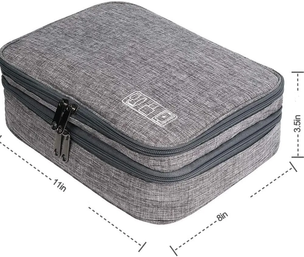Trawila Electronics Organizer,Double Layer Travel Cable Organizer Bag,Digital Storage Bag Electronic Accessories Case for Cables, Adapters, Chargers, Wires, Flash Disk, Power Bank, Headphone (Grey)