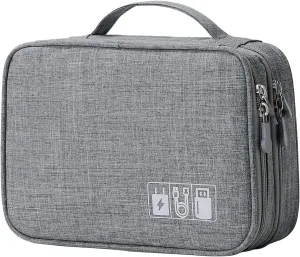 Trawila Electronics Organizer,Double Layer Travel Cable Organizer Bag,Digital Storage Bag Electronic Accessories Case for Cables, Adapters, Chargers, Wires, Flash Disk, Power Bank, Headphone (Grey)