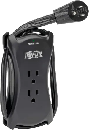 Tripp Lite 3 Outlet Portable Surge Protector Power Strip, 18in Cord, 2 USB, & $25,000 INSURANCE (TRAVELER3USB) Black