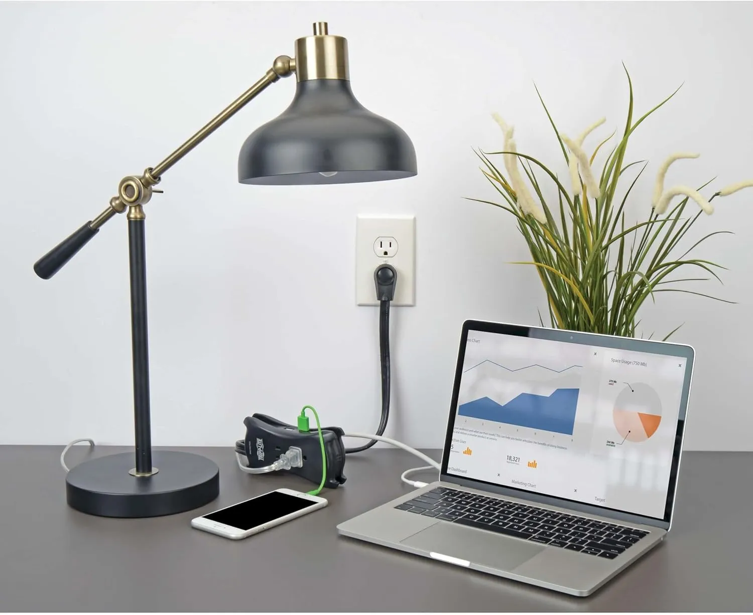 Tripp Lite 3 Outlet Portable Surge Protector Power Strip, 18in Cord, 2 USB, & $25,000 INSURANCE (TRAVELER3USB) Black