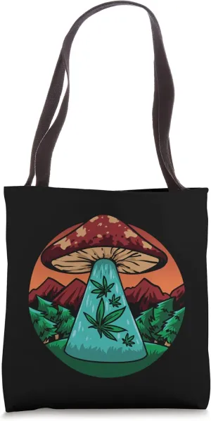 Trippy Mushroom Alien Abduction Of Medicinal Plant Tote Bag