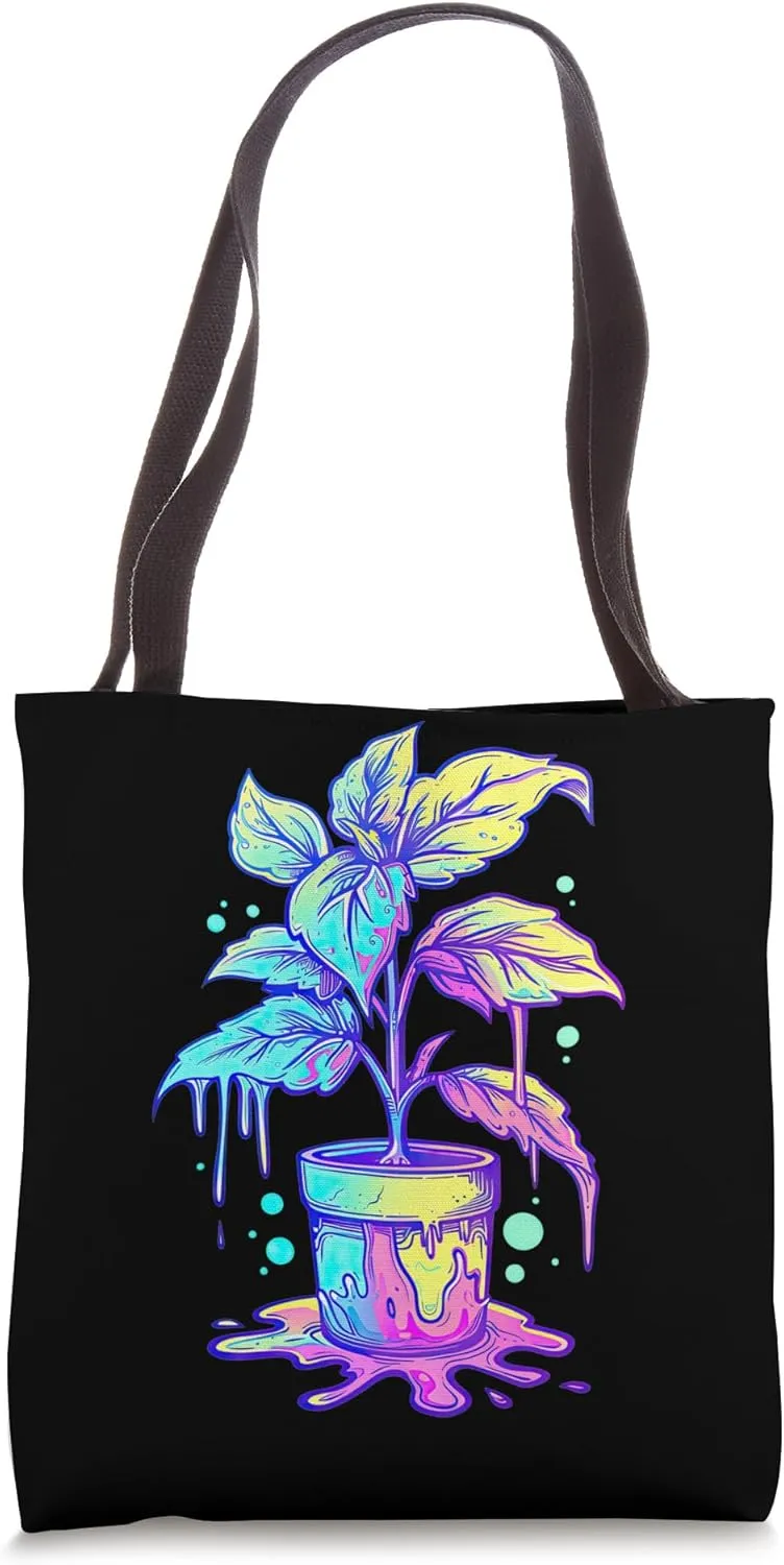 Trippy Potted Plant Psychedelic Art Cosmic Surreal Tote Bag