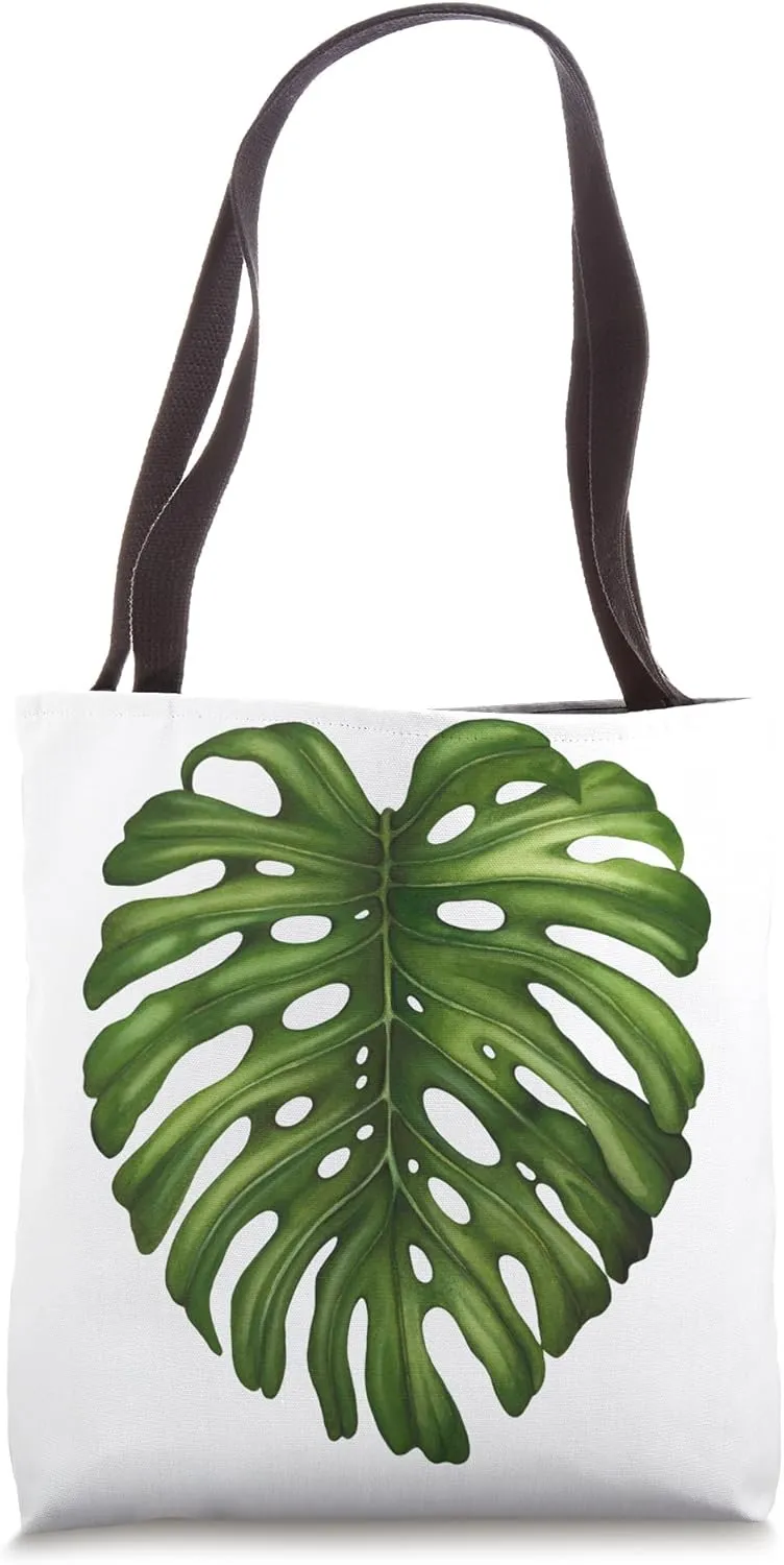 Tropical Monstera Leaf Botanical Graphic Print Tote Bag
