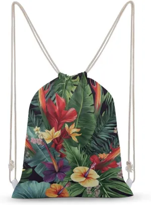 Tropical Plant Flowers Drawstring Backpack for Women Men Drawstring Bag for Travel Swimming Sports Gym Bag