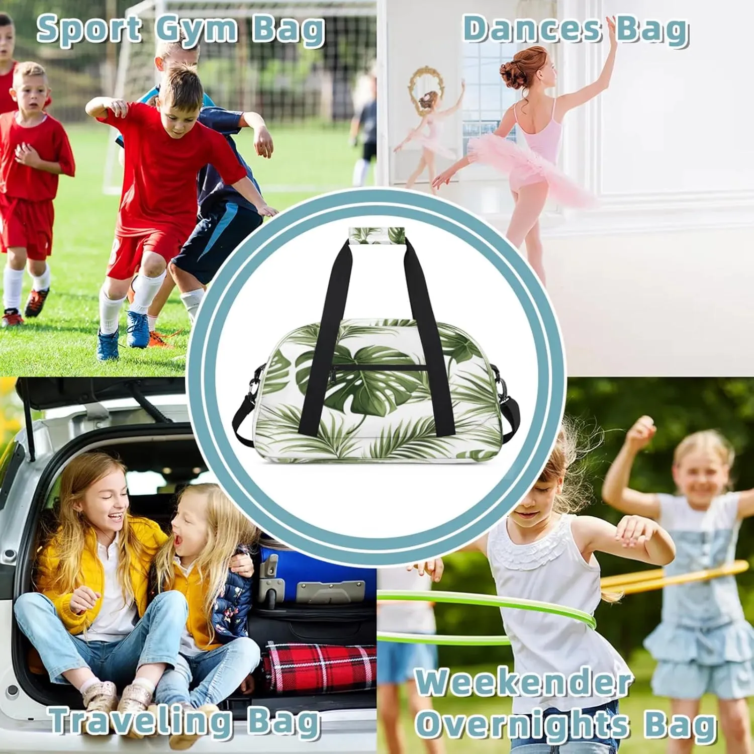 Tropical Plant Palm Leaves Small Gym Bag 18 inch Carry On Duffel Bag for Weekender Travel Sports Workout Yoga Gymnastics Dance Ballet