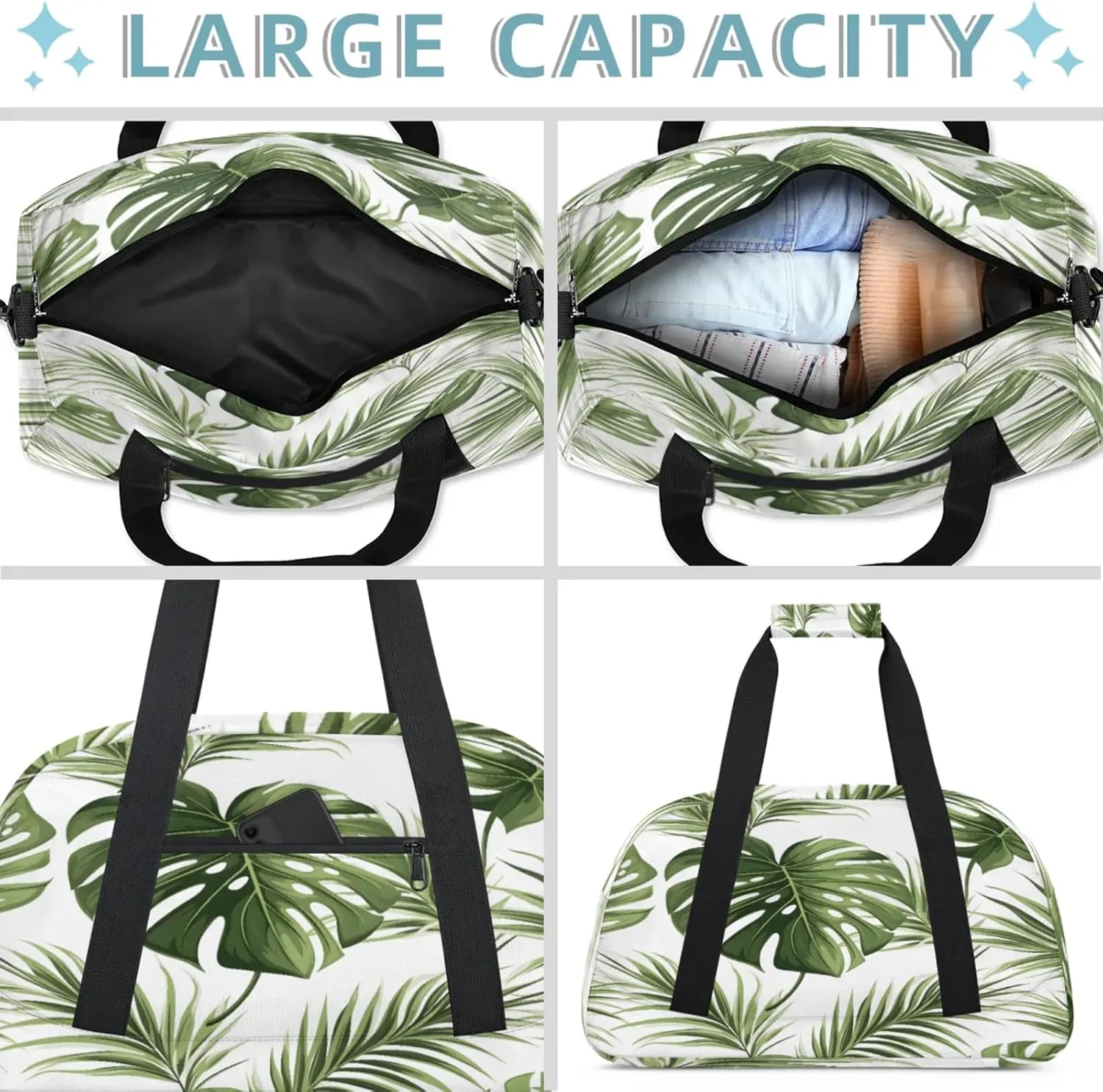 Tropical Plant Palm Leaves Small Gym Bag 18 inch Carry On Duffel Bag for Weekender Travel Sports Workout Yoga Gymnastics Dance Ballet
