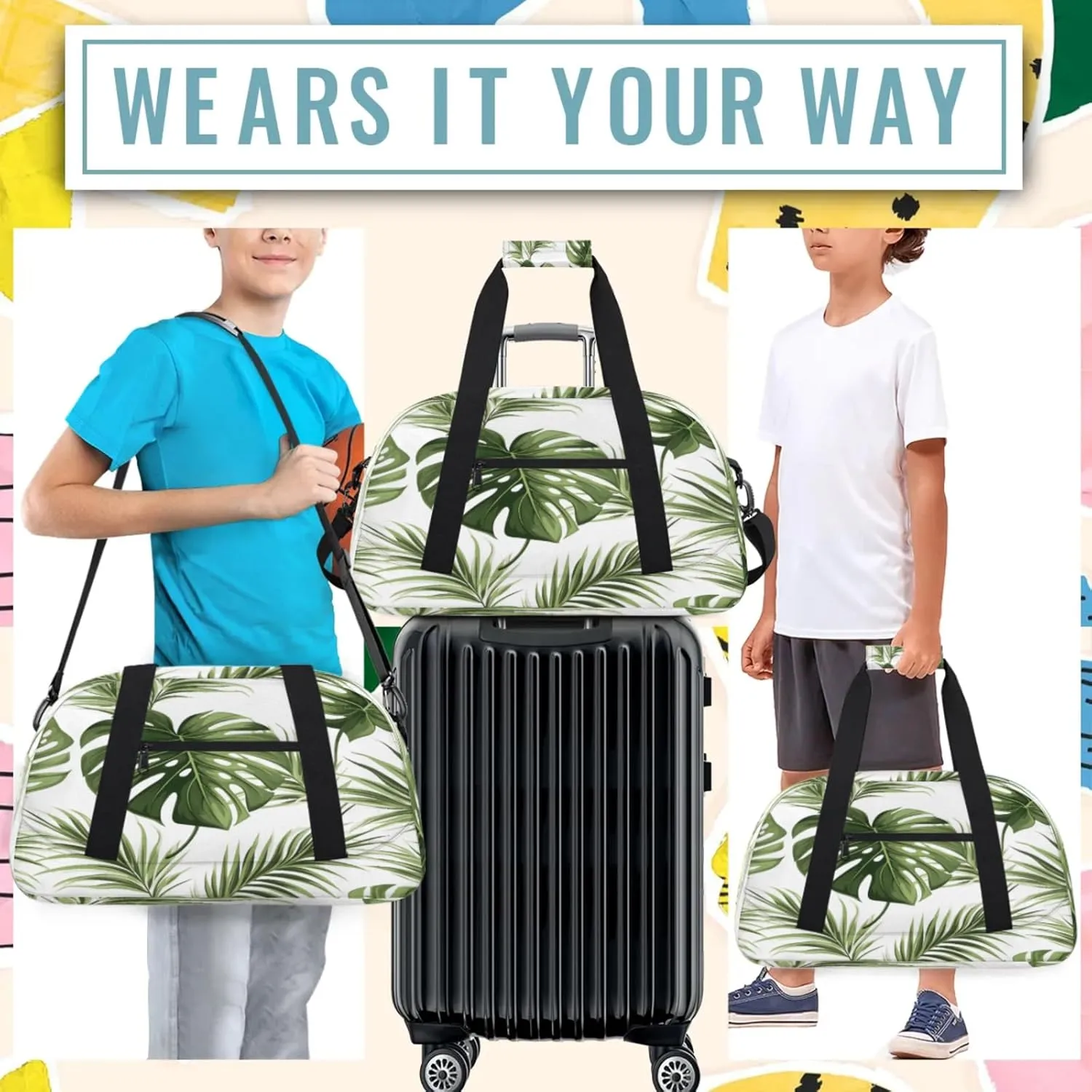 Tropical Plant Palm Leaves Small Gym Bag 18 inch Carry On Duffel Bag for Weekender Travel Sports Workout Yoga Gymnastics Dance Ballet