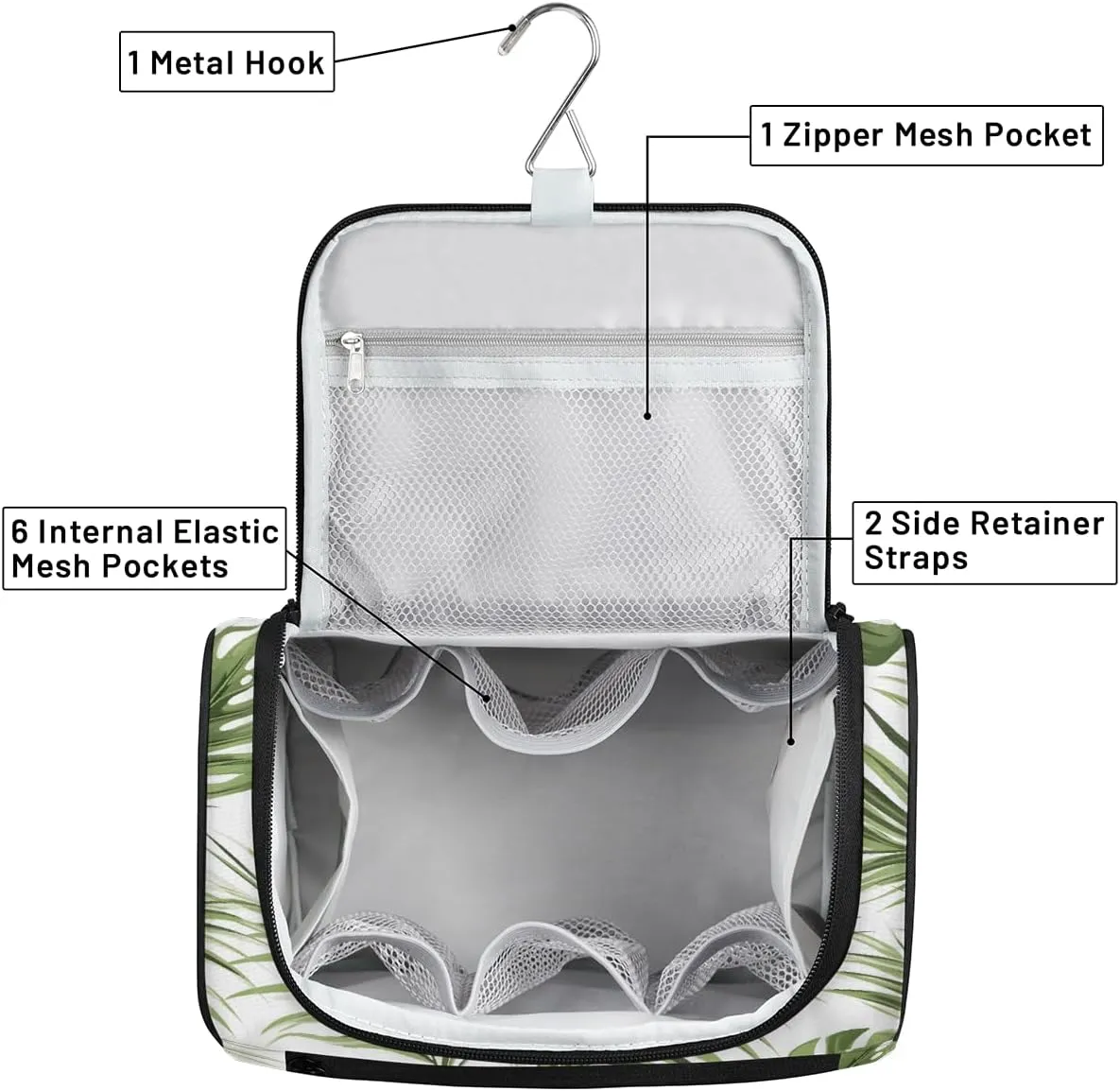 Tropical Plant Palm Leaves Travel Toiletry Bag for Men and Women, Large Hanging Makeup Bag Organizer Toiletries Bag for Travel, Cosmetic Bag with Handle