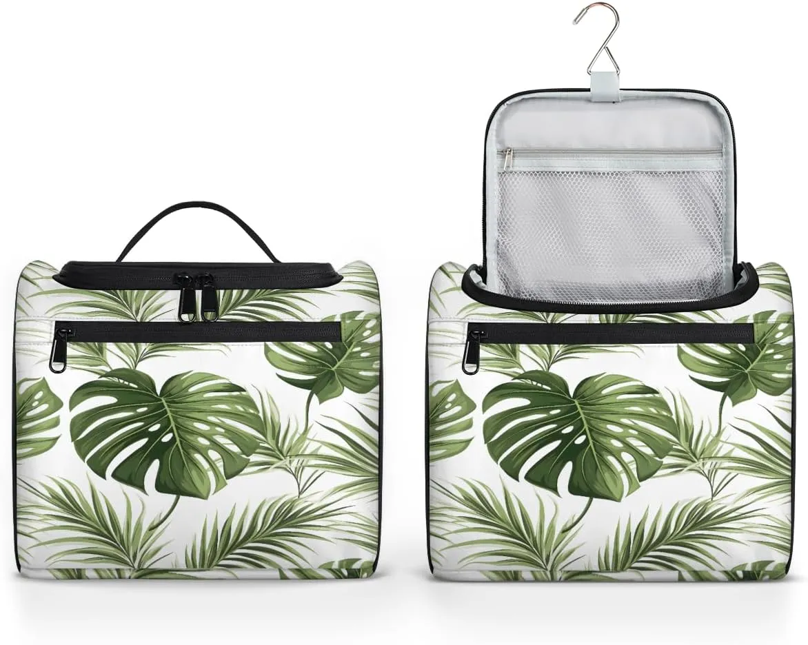 Tropical Plant Palm Leaves Travel Toiletry Bag for Men and Women, Large Hanging Makeup Bag Organizer Toiletries Bag for Travel, Cosmetic Bag with Handle