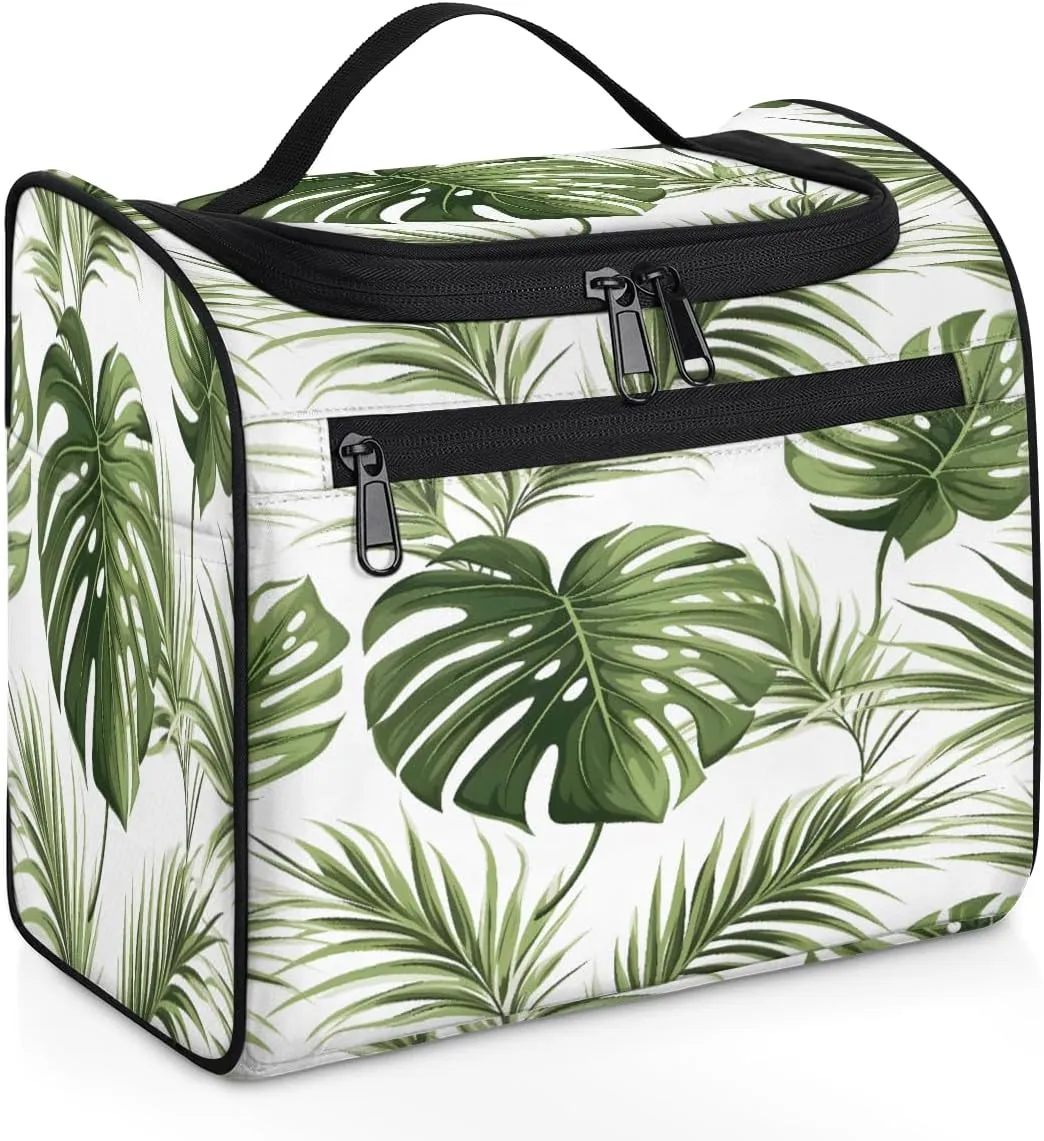 Tropical Plant Palm Leaves Travel Toiletry Bag for Men and Women, Large Hanging Makeup Bag Organizer Toiletries Bag for Travel, Cosmetic Bag with Handle