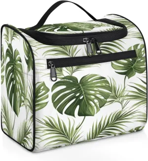 Tropical Plant Palm Leaves Travel Toiletry Bag for Men and Women, Large Hanging Makeup Bag Organizer Toiletries Bag for Travel, Cosmetic Bag with Handle