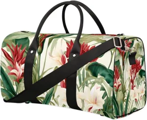 Tropical Woods Plant Palm Tree Flower Travel Duffel Bag for Women Men Waterproof Foldable Overnight Weekender Bag Large Capacity Sports Gym Bag