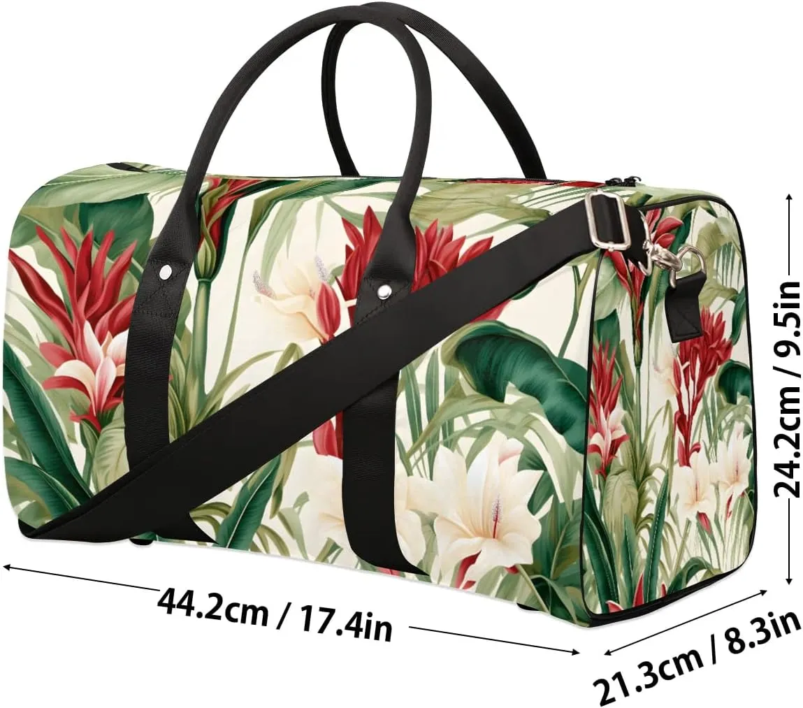 Tropical Woods Plant Palm Tree Flower Travel Duffel Bag for Women Men Waterproof Foldable Overnight Weekender Bag Large Capacity Sports Gym Bag