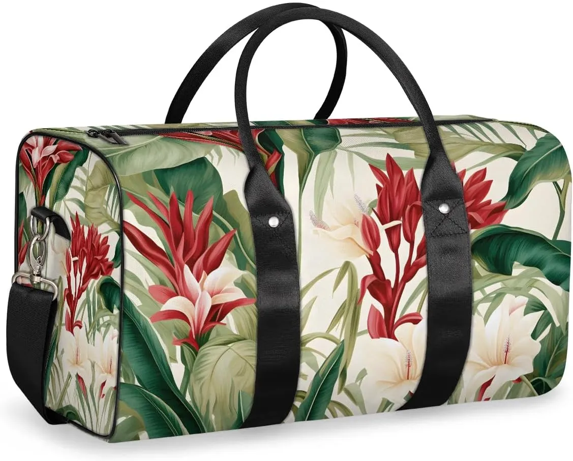Tropical Woods Plant Palm Tree Flower Travel Duffel Bag for Women Men Waterproof Foldable Overnight Weekender Bag Large Capacity Sports Gym Bag