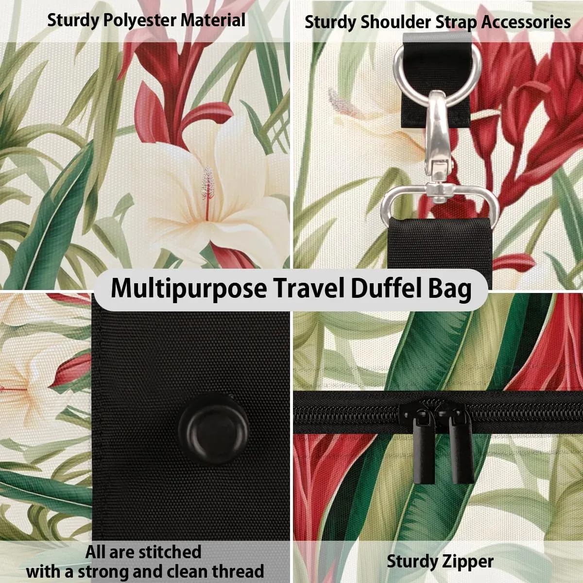 Tropical Woods Plant Palm Tree Flower Travel Duffel Bag for Women Men Waterproof Foldable Overnight Weekender Bag Large Capacity Sports Gym Bag