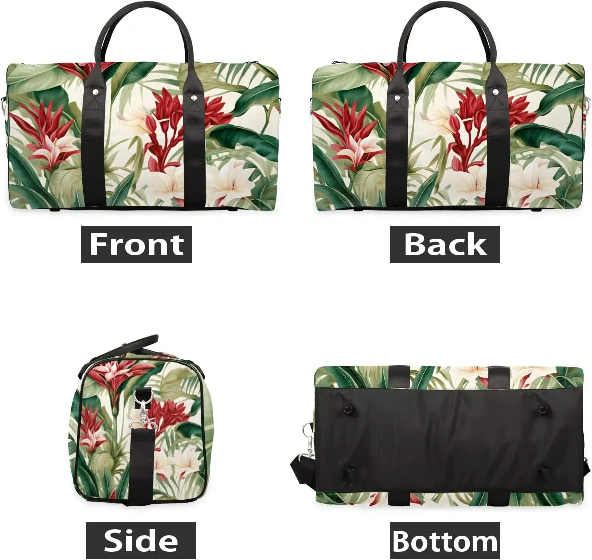 Tropical Woods Plant Palm Tree Flower Travel Duffel Bag for Women Men Waterproof Foldable Overnight Weekender Bag Large Capacity Sports Gym Bag