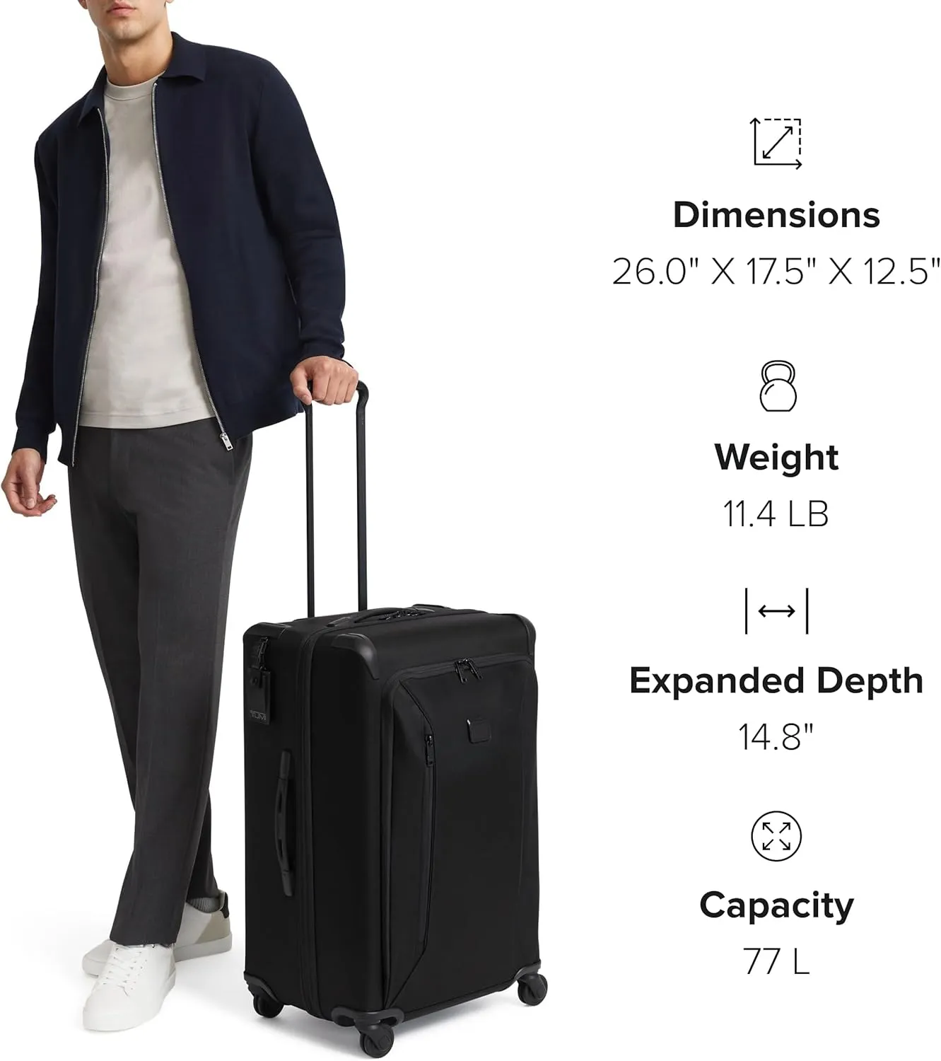 TUMI - Aerotour 4 Wheel Expandable Luggage - Men's and Women's Business and Leisure Travel Suitcase - 26" Short Trip Expandable Packing Case, Black